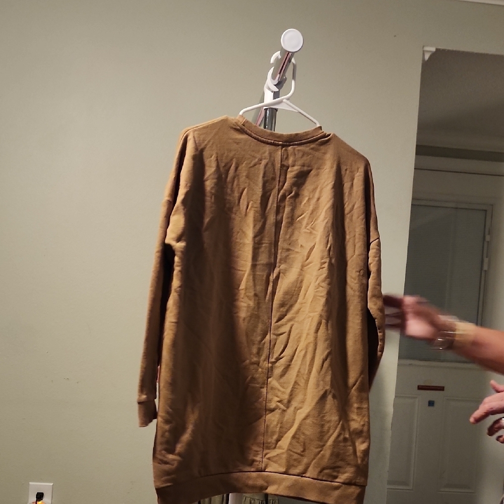 Zenana Outfitters Camel/Tan Crewneck Sweatshirt Dress - Picture 3 of 3